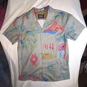 Scotch & Soda Short Sleeve Graphic Print Button Up Shirt Size S Men's Excellent